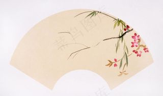 国画 桃花山鸟扇面图绘画步骤图片