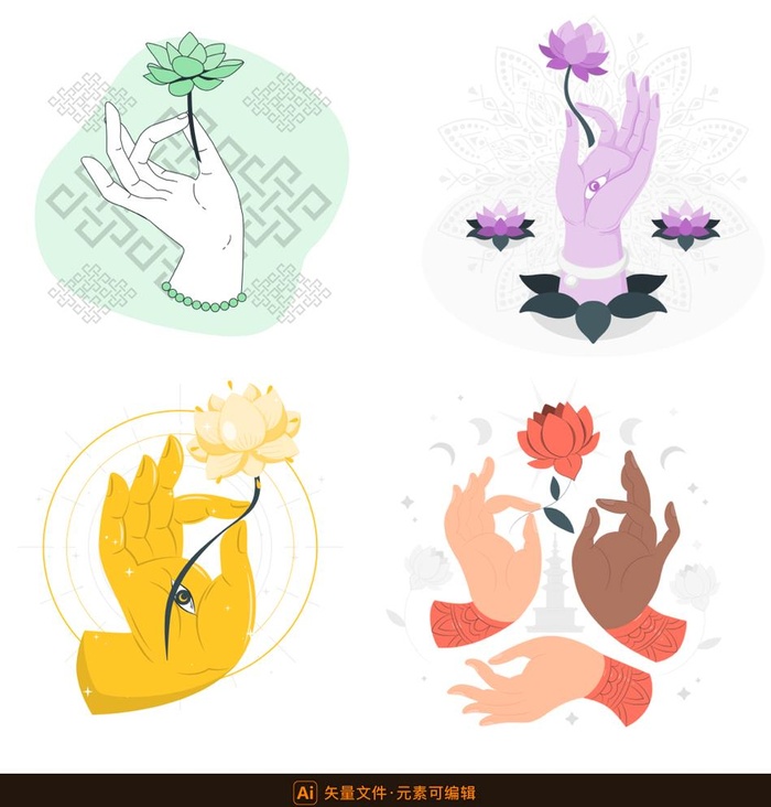 手,手势,佛手,拈花,手掌,阿弥陀佛,,设计ai矢量模版下载