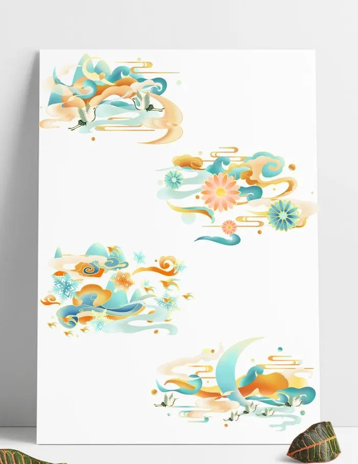 敦煌配色装饰花纹祥云元素国潮风图片(3072x4107)psd模版下载