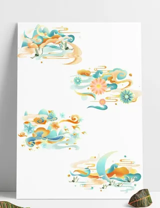 敦煌配色装饰花纹祥云元素国潮风图片