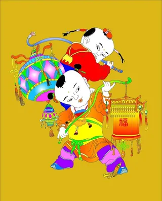 手绘年画娃娃图片