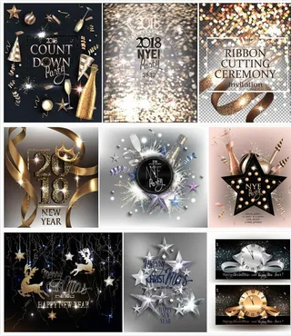 2018金色彩带圣诞新年背景图片