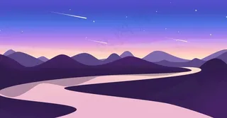 扁平化卡通插画山水河流PSD图片