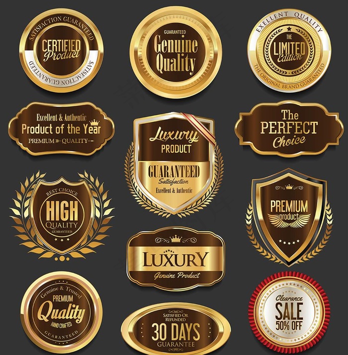 优质黄金标签徽章图片