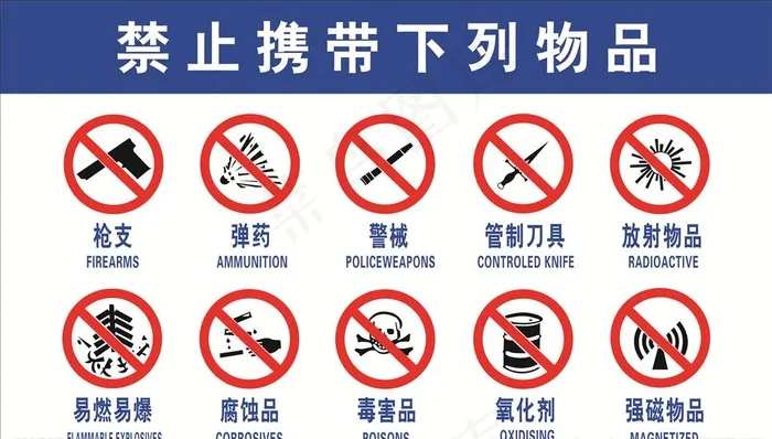 禁止携带下列物品图片cdr矢量模版下载