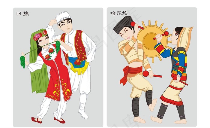 哈尼族回族等少数民族矢量人物图片ai矢量模版下载