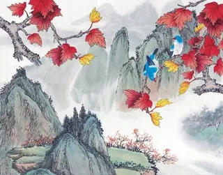 枫叶 移门 水墨画图片