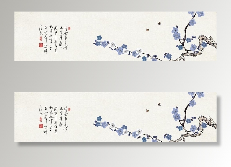 鸟语花香喜上眉梢花鸟装饰画图片(14173x3937)psd模版下载