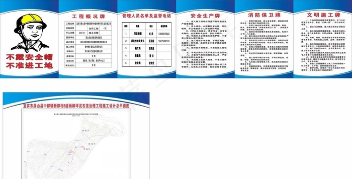 工程五牌一图图片cdr矢量模版下载