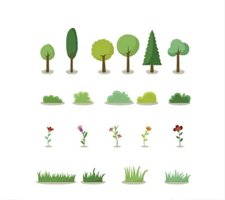卡通树草花植物多种图片