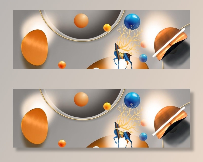 麋鹿立体几何装饰画图片(12992x4724)psd模版下载