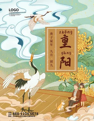 重阳节敬老宣传国潮手绘海报模板图片