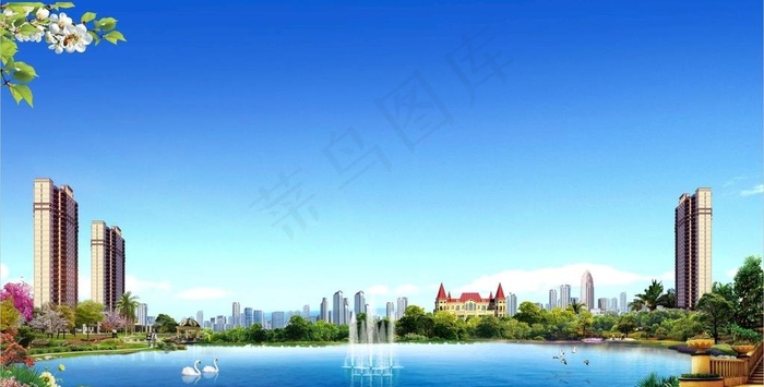 房地产 湖景 园林 效果图图片