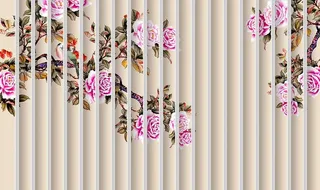 中式牡丹花鸟格栅艺术背景墙图片