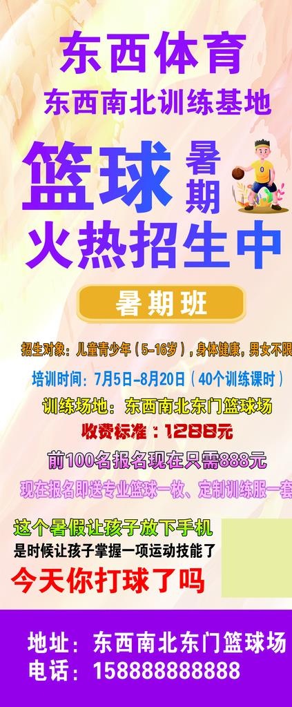 展架 篮球暑期 假期培训 招生图片