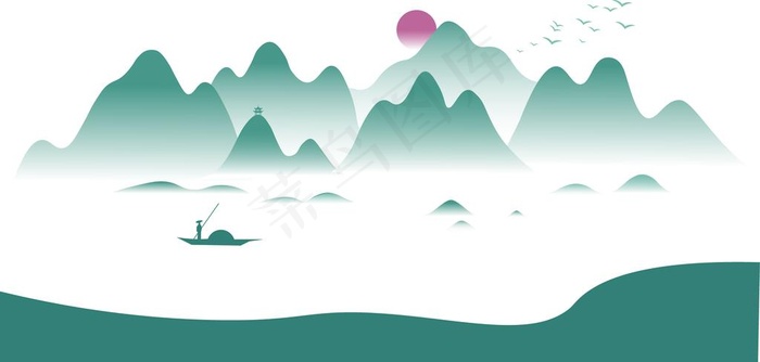 山水画 图片ai矢量模版下载