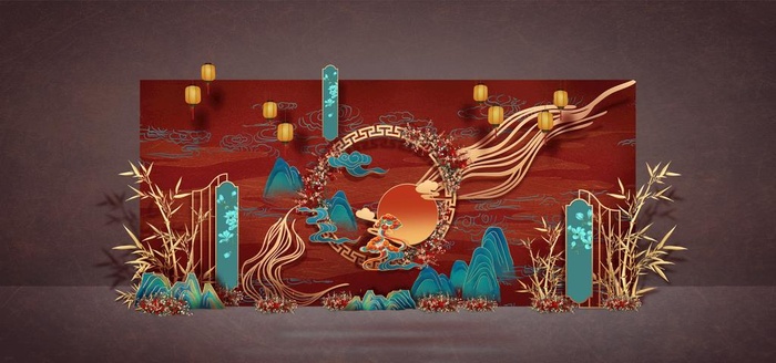 中式婚礼迎宾区效果图图片