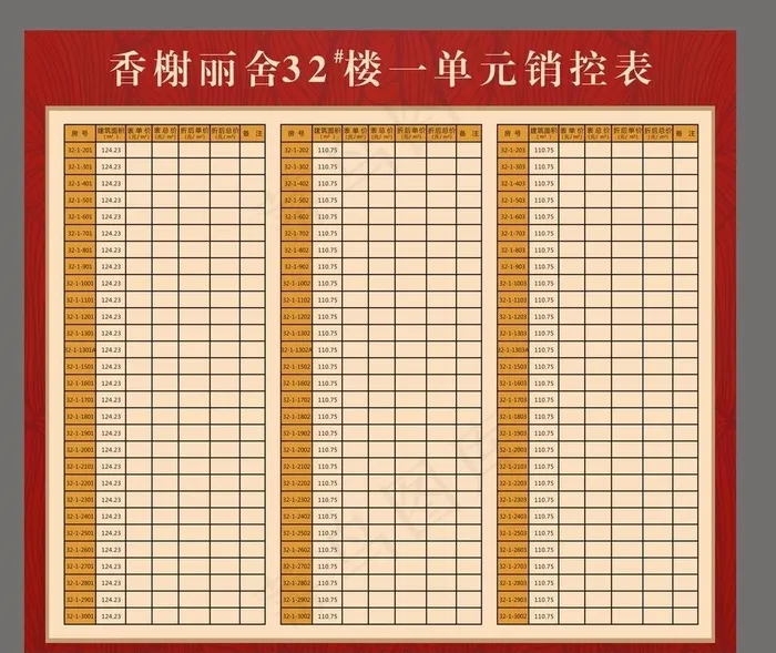 销控表图片cdr矢量模版下载