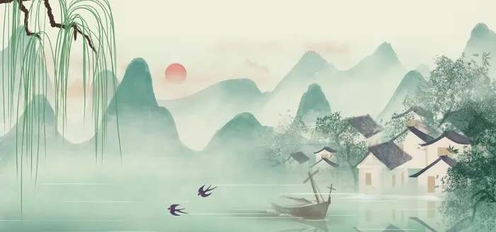 水墨风风景插画图片