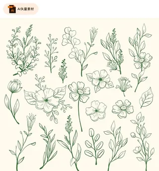 手绘植物花草素材图片