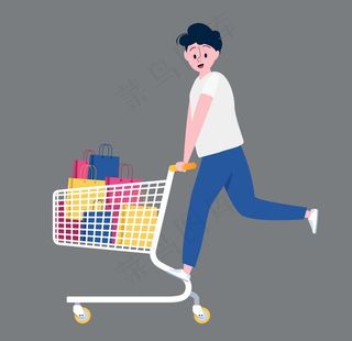 男士购物手推车人物元素图片