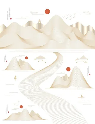 中国风线条山河图片