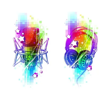 手绘风格彩色话筒耳机矢量元素图片