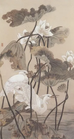 陈之佛国画 秋荷白鹭图片