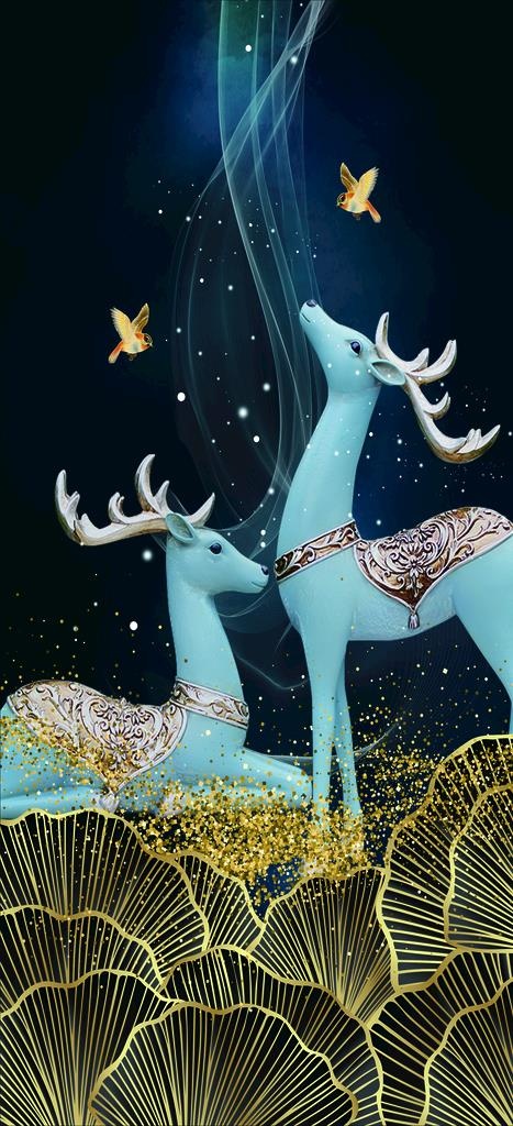 麋鹿飘丝装饰画图片