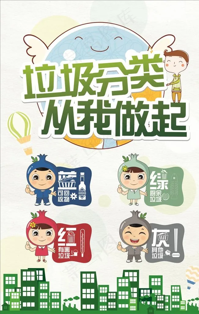 垃圾分类海报图片cdr矢量模版下载
