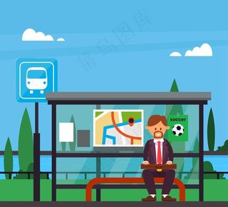 等公交车的男子图片