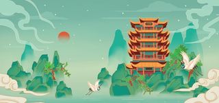 -古风山水宝塔元素背景图片