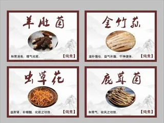 羊肚菌 虫草花 鹿茸菌标签图片