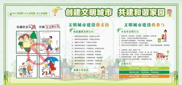 创建文明城市展板图片cdr矢量模版下载