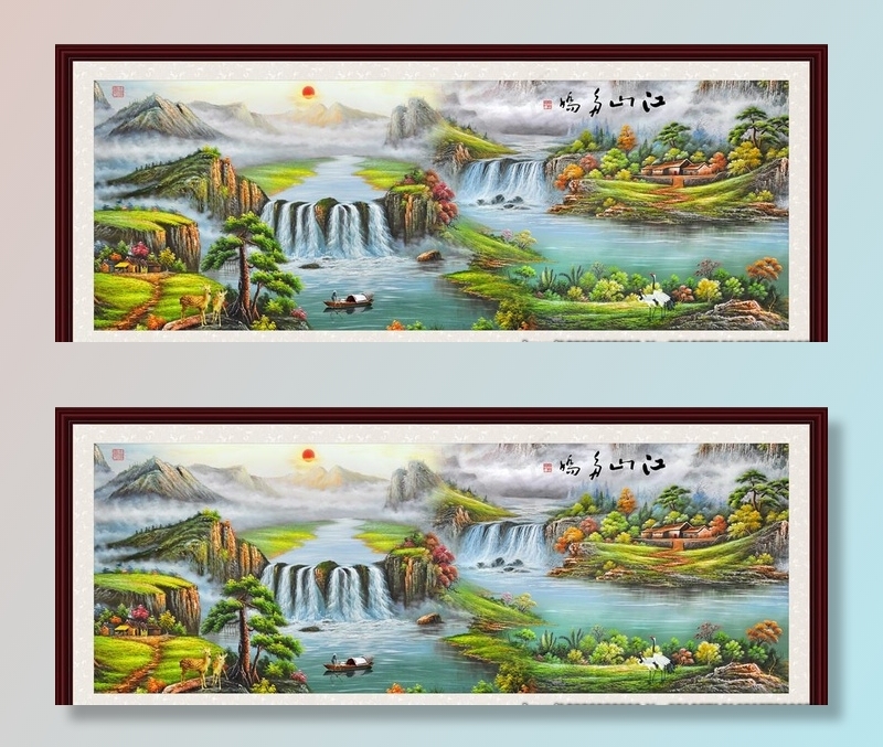 油画风景 山水油画图片psd模版下载
