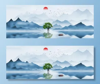 新中式山水画图片