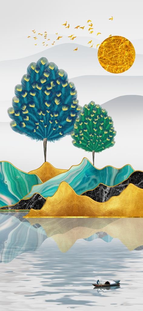 抽象意境山水装饰画玄关图片