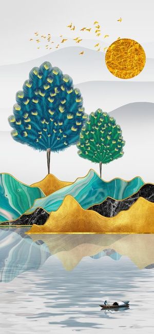 抽象意境山水装饰画玄关图片