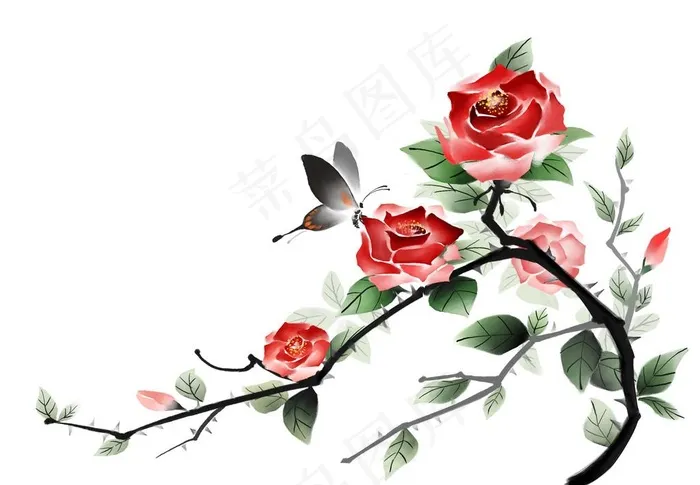 手绘蝴蝶 牡丹图片psd模版下载