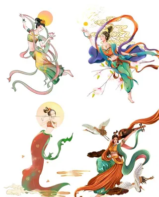 飞天敦煌舞女手绘插画人物分层图图片