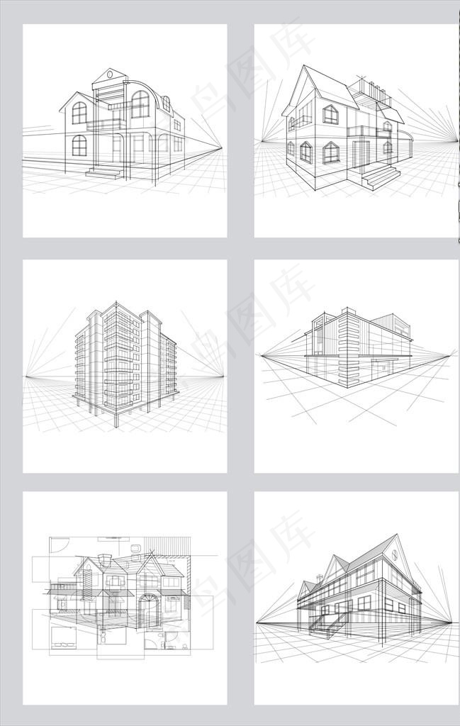 店面 透视 线稿图图片