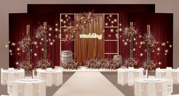 秋色布幔低预算婚礼主舞台效果图图片
