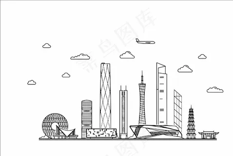 广州建筑线条画图片