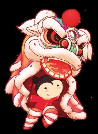 红色优雅的中国新年舞狮图片