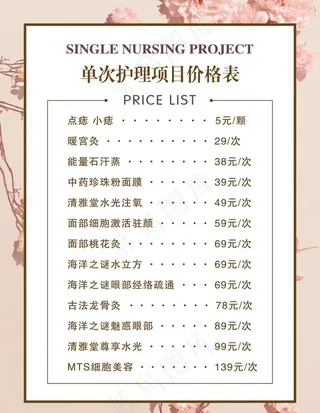 美容美甲价目表图片