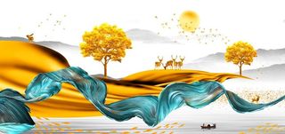 新中式发财树装饰画图片