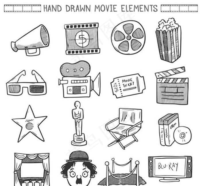 手绘电影元素图片