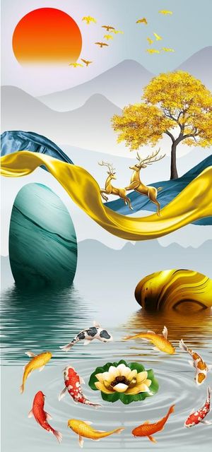 金色麋鹿发财鹿晶瓷画图片