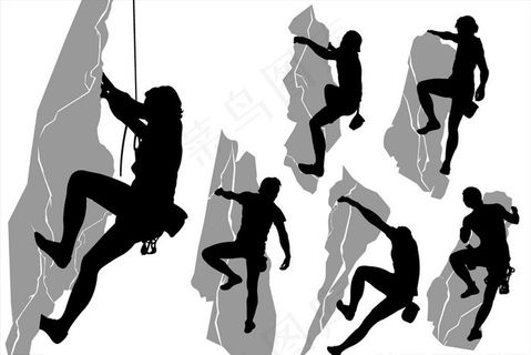 六款男性登山运动人物剪影图片