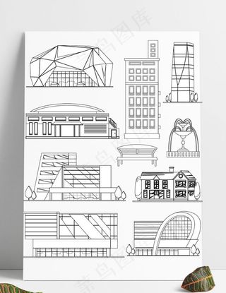 简约城市建筑物手绘线条稿图片